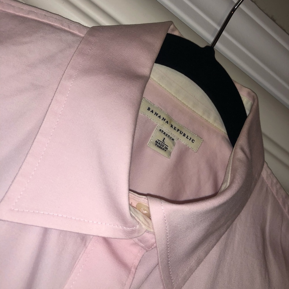 Sz L Pink Tailored-Fit Stretch Button Down Shirt